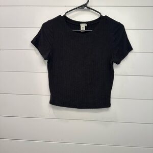 Bozzolo Black Short Sleeve Ribbed Tee